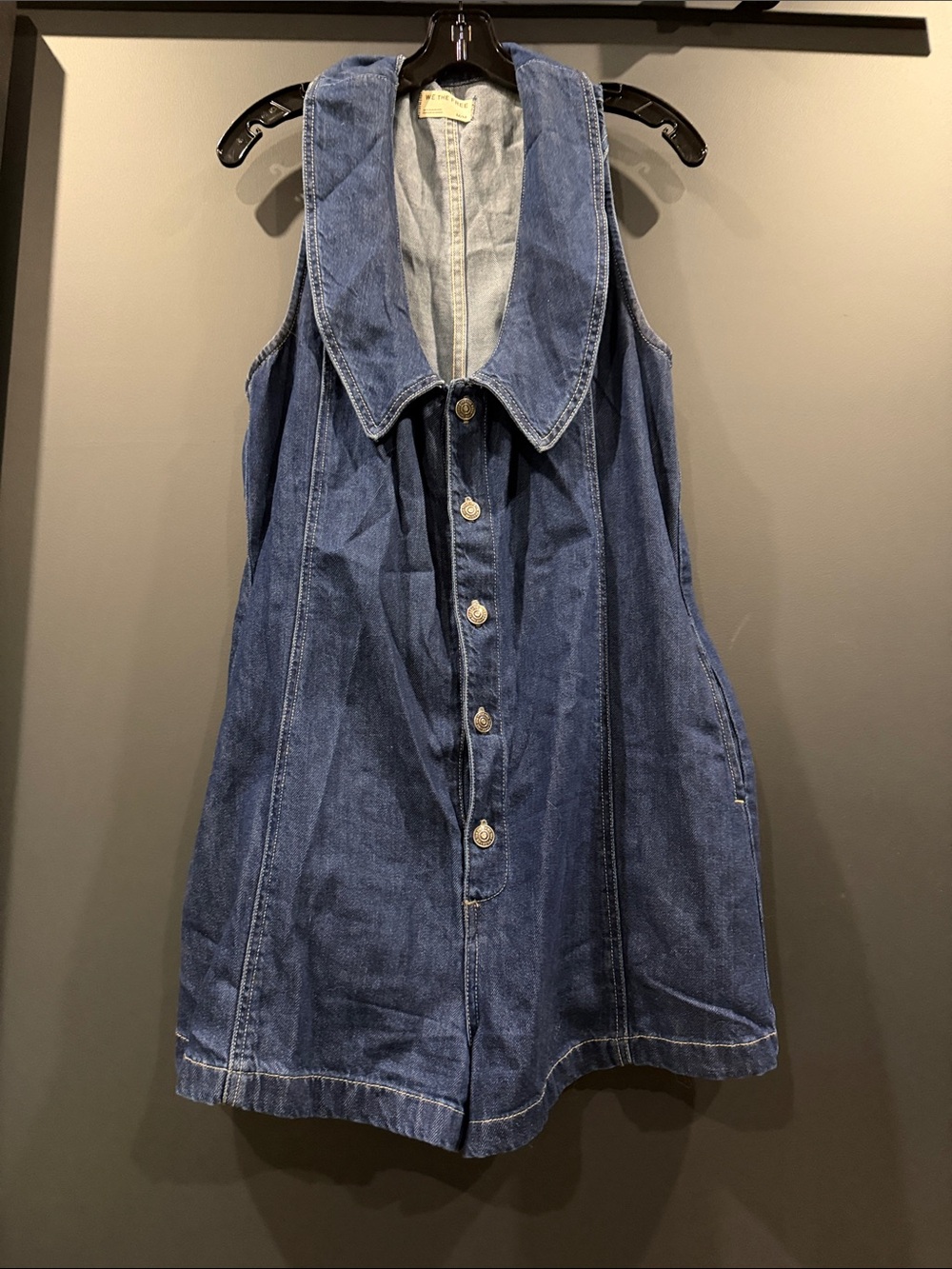 Free People Dark Blue Denim Button Romper Dress